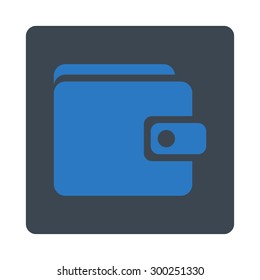 Wallet icon. This flat rounded square button uses smooth blue colors and isolated on a white background.