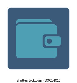 Wallet icon. This flat rounded square button uses cyan and blue colors and isolated on a white background.
