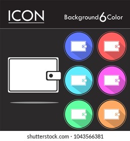 Wallet Icon in trendy flat style, Wallet symbol isolated on six color background.