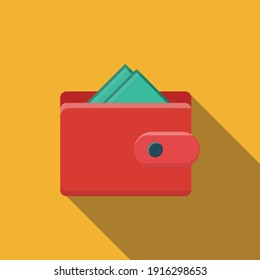 Wallet Icon in trendy flat style, Wallet symbol for your web site design, logo, app, UI. Vector illustration, Wallet with money isolated, red wallet with green paper money.