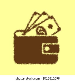 Wallet Icon. Vector. Brown hairy icon on yellowish background. Isolated.