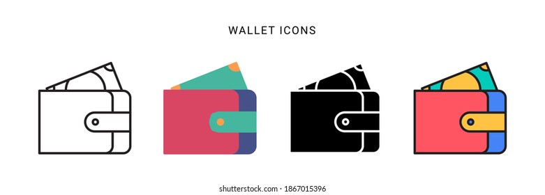 wallet icon vector design with four different style. isolated on white background