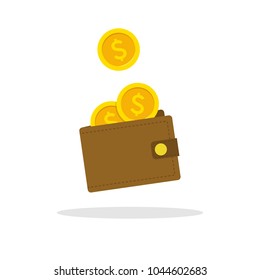 Wallet icon. Vector flat wallet illustration.Money cash heap