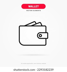 Wallet icon vector. Wallet full of dollar money bills. High quality graphic design element. Modern sign, stroke object, linear pictogram, outline symbol, line style, simple thin line icon for UI UX