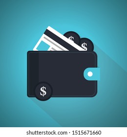 Wallet icon vector illustration flat style. Blue Theme Concept