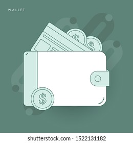 Wallet icon vector illustration flat style. Concept of line icon with green theme