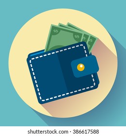 Wallet Icon Vector Money Icon Vector. Wallet With Money Icon Flat