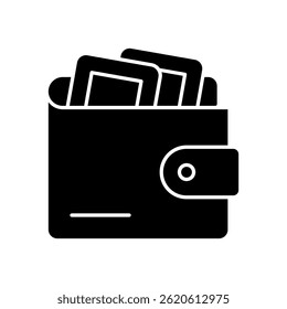 Ícone Vetor da Carteira para Moeda e Método de Pagamento. Design de carteira digital para finanças, compras e economia. Ícone de Glifo