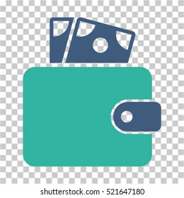 Wallet icon. Vector pictograph style is a flat symbol, color, chess transparent background. Designed for software and web interface toolbars and menus.