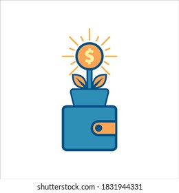 wallet icon vector. wallet with plant and money icon .flat design style investment icon vector concept