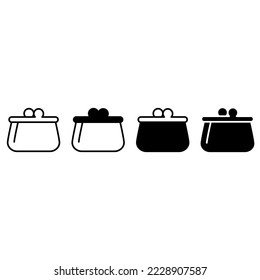 Vektorset für Geldbeutel-Symbol Purse mit Geldillustrations-Zeichensammlung. Münzsymbol. Online-Zahlungslogo
