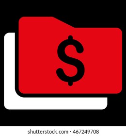 Wallet icon. Vector style is bicolor flat iconic symbol with rounded angles, red and white colors, black background.