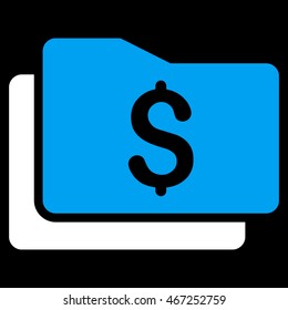 Wallet icon. Vector style is bicolor flat iconic symbol with rounded angles, blue and white colors, black background.