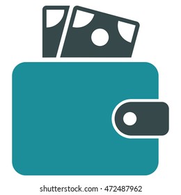 Wallet icon. Vector style is bicolor flat iconic symbol with rounded angles, soft blue colors, white background.