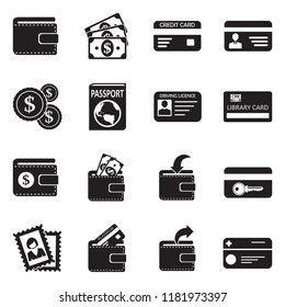 Wallet Icons. Black Flat Design. Vector Illustration. 