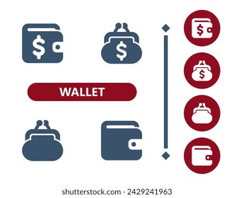 Wallet Icons. Coin purse, change purse, dollar icon. Professional, 32x32 pixel perfect vector icon.