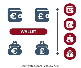 Wallet Icons. Coin purse, change purse, euro, pound sterling icon. Professional, 32x32 pixel perfect vector icon.