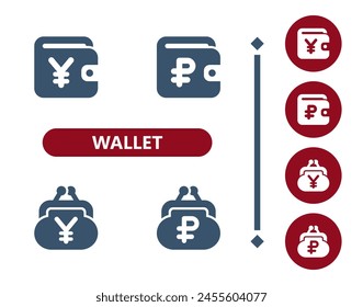 Wallet Icons. Coin purse, change purse, yen, yuan, ruble, rouble icon. Professional, 32x32 pixel perfect vector icon.