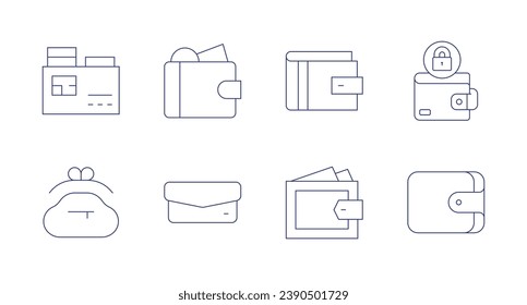Wallet icons. Editable stroke. Containing credit card, purse, wallet.