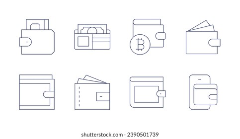Wallet icons. Editable stroke. Containing credit card, purse, wallet.