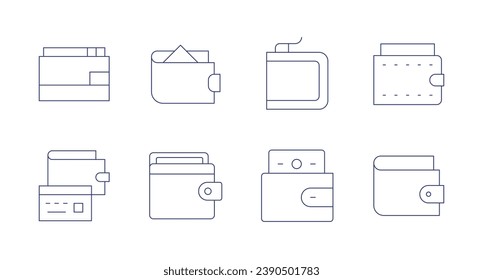 Iconos de la cartera. Trazo editable. Con cartera, bolso, sin dinero.