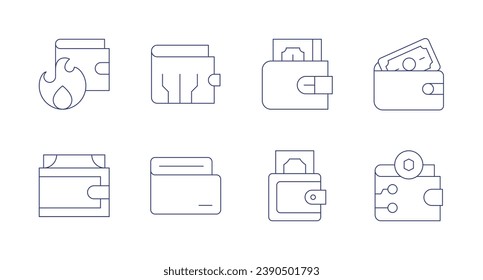 Portemonnaie-Symbole. Bearbeitbarer Strich. Enthält Geldbeutel, digitale Brieftasche.