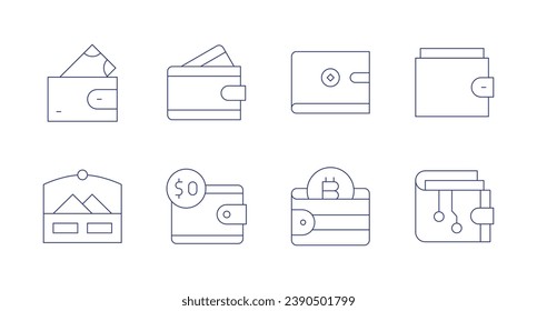 Portemonnaie-Symbole. Bearbeitbarer Strich. Brieftasche, digitale Brieftasche, schlecht.