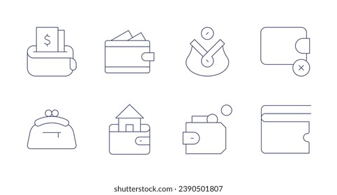 Iconos de la cartera. Trazo editable. Conteniendo bolso, cartera, sin dinero, cartera pasa aplicación.