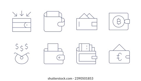 Portemonnaie-Symbole. Bearbeitbarer Strich. Einkünfte, Geldbeutel, Geldbeutel.