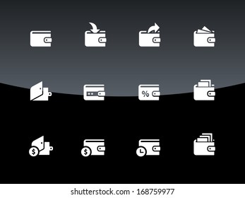 Wallet icons on black background. Wallet with cash icon. Vector illustration.