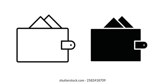 Wallet icons pack vectors in black flat and strokes
