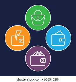 Wallet icons set. set of 4 wallet outline icons such as