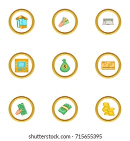 Wallet icons set. Cartoon style set of 9 wallet vector icons for web design