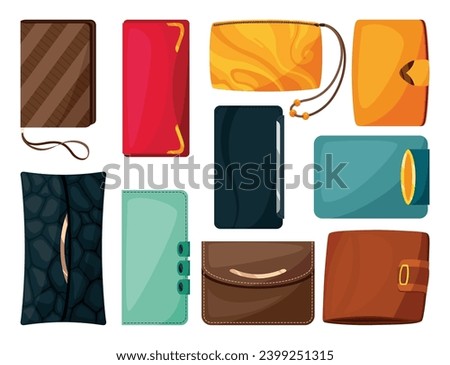 Wallet icons set. Financial payment symbol coin-purse. Finance, business and shopping concept. Vector illustration, purse on white background