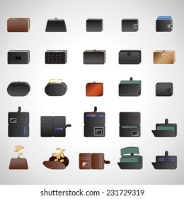 Wallet Icons Set - Isolated On Gray Background - Vector Illustration, Graphic Design Editable For Your Design