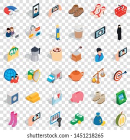 Wallet icons set. Isometric style of 36 wallet vector icons for web for any design