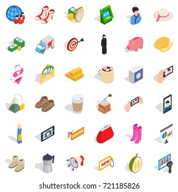 Wallet icons set. Isometric style of 36 wallet vector icons for web isolated on white background