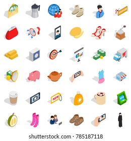 Wallet icons set. Isometric style of 36 wallet vector icons for web isolated on white background