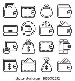 Wallet Icons Set on White Background. Vector