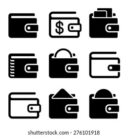 Wallet Icons Set on White Background. Vector