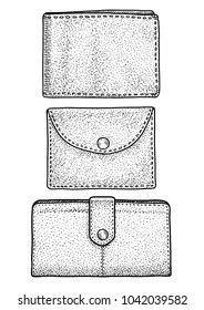 Wallet illustration, drawing, engraving, ink, line art, vector