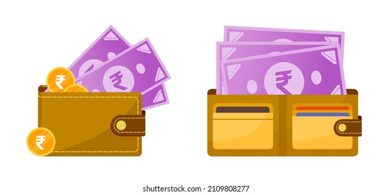 Cartera con la ilustración de dinero de rupias indias