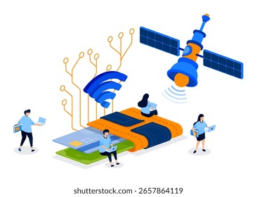 Wallet Integrated With Satellite Technology for Secure Deposits and Remote Financial Access. Creative Illustration for Website, Landing Page, Mobile Apps, Startup Flyer, Banner, and Ads Design