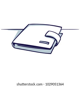 Wallet isolated on the white background. View of lying. Hand drawn doodle cartoon vector illustration.
