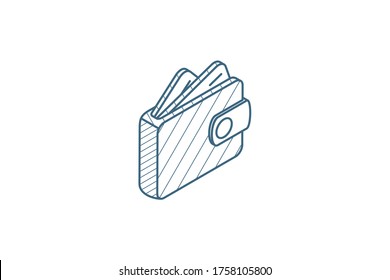 wallet isometric icon. 3d vector illustration. Isolated line art technical drawing. Editable stroke