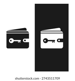 Wallet with key on white and black background icon