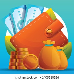 Wallet leather concept background. Cartoon illustration of wallet leather vector concept background for web design