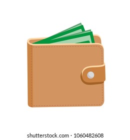 Wallet. Leather wallet and dollars. Vector illustration
