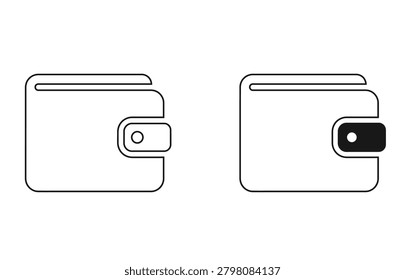Wallet line art icons set open and closed views for finance payment and personal accessory designs