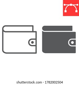 Línea de cartera e icono de glifo, ui y botón, gráficos vectoriales de signo de pago, icono lineal de trazo editable, eps 10